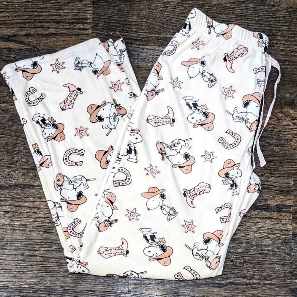 🔥LAST Large Peanuts Snoopy Cowboy Lucky Horseshoe Sheriff Pajama Pants NEW